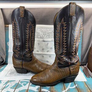 VTG Tony Lama 6442 Dark Brown Leather Cowboy Western Tall Boots Mens Size 7D